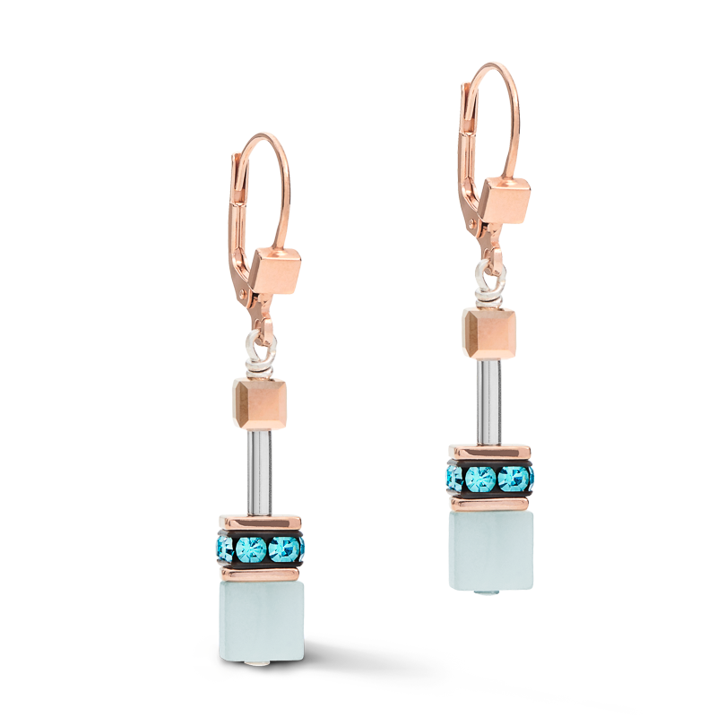 Boucles d'oreille GeoCUBE® Cristaux  & pierres précieuses aqua-beige