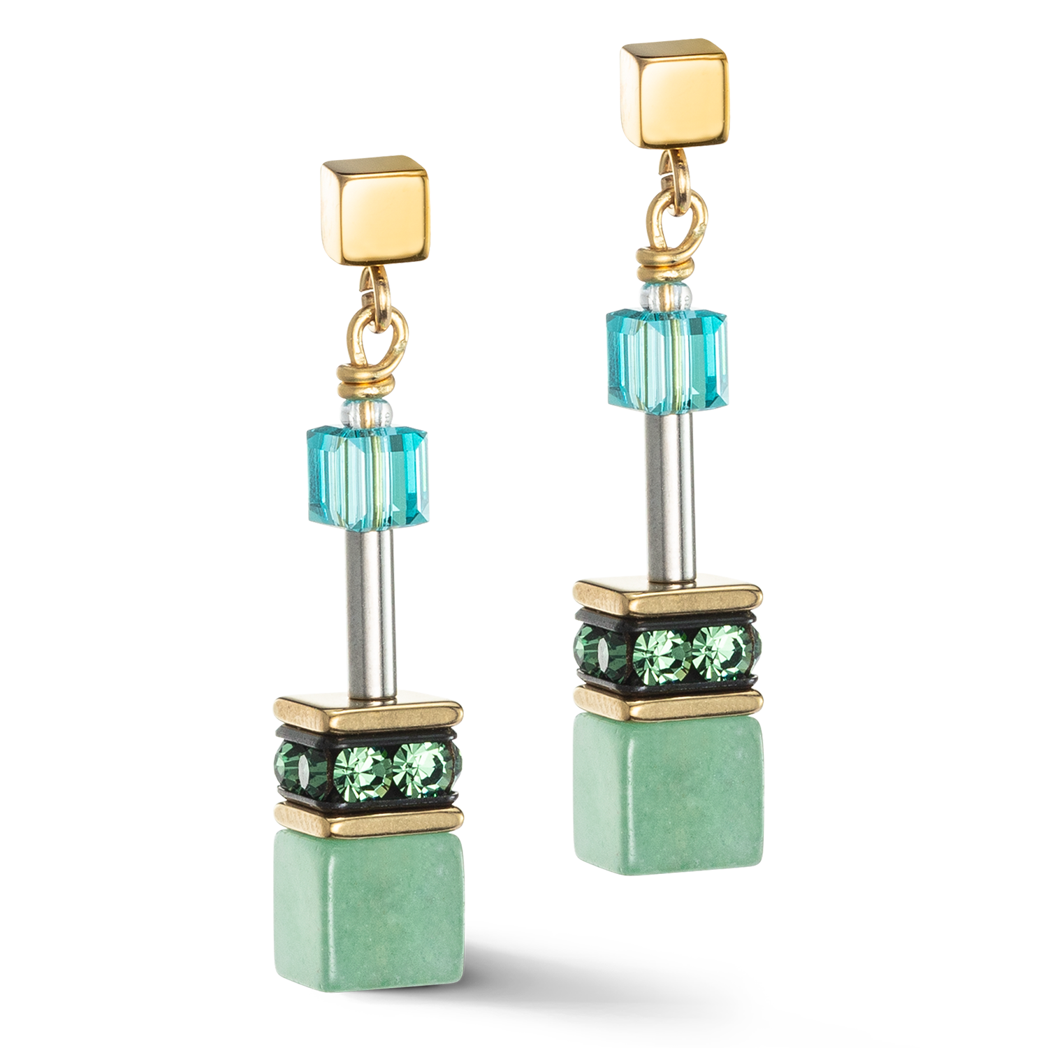 Boucles d'oreille GeoCUBE® Iconic Precious vert-turquoise