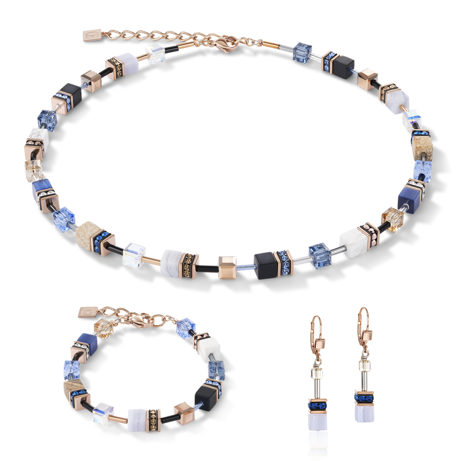 Bracelet GeoCUBE® Cristaux  & pierres précieuses bleue-beige
