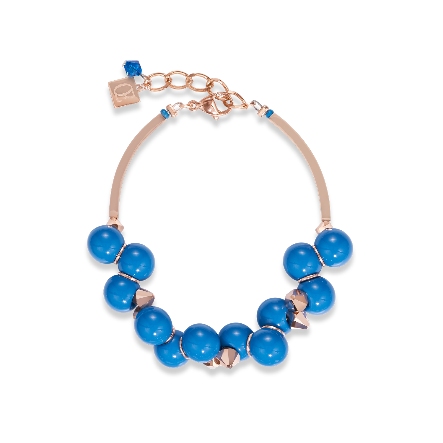 GeoCUBE® Bracelet acrylic glass blue & Swarovski® Crystals rose gold