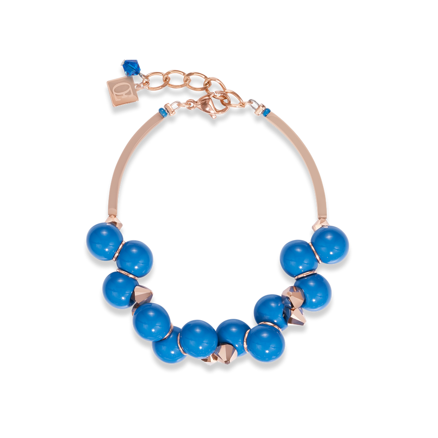 GeoCUBE® Bracelet acrylic glass blue & Swarovski® Crystals rose gold