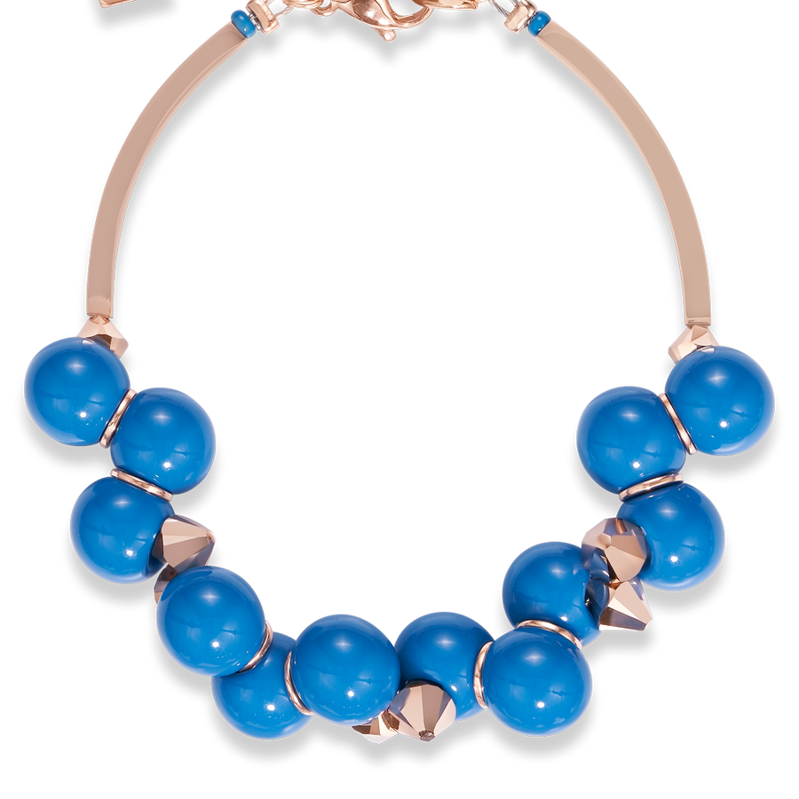 Bracelet verre acrylique bleu & Cristaux or rose