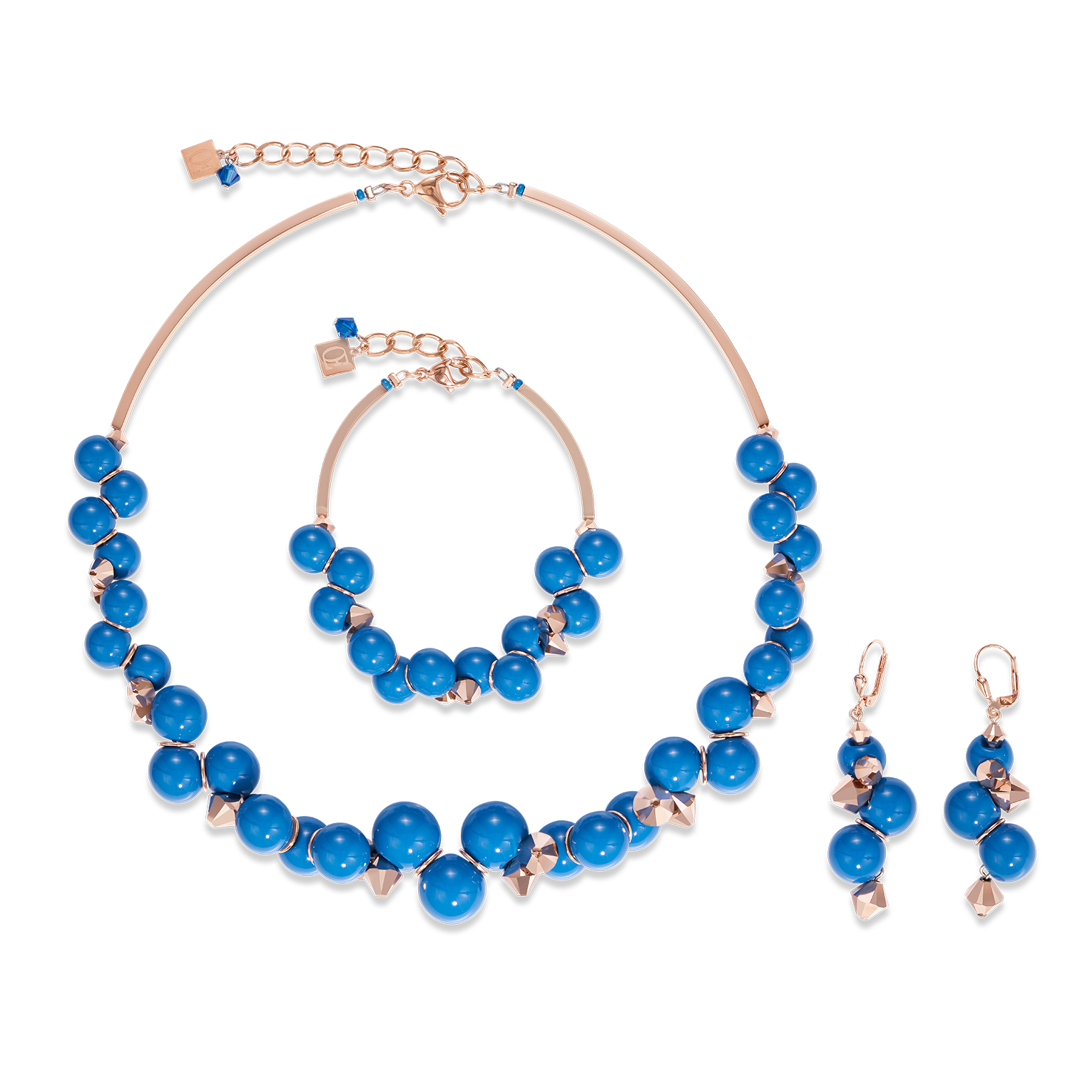 Bracelet verre acrylique bleu & Cristaux or rose