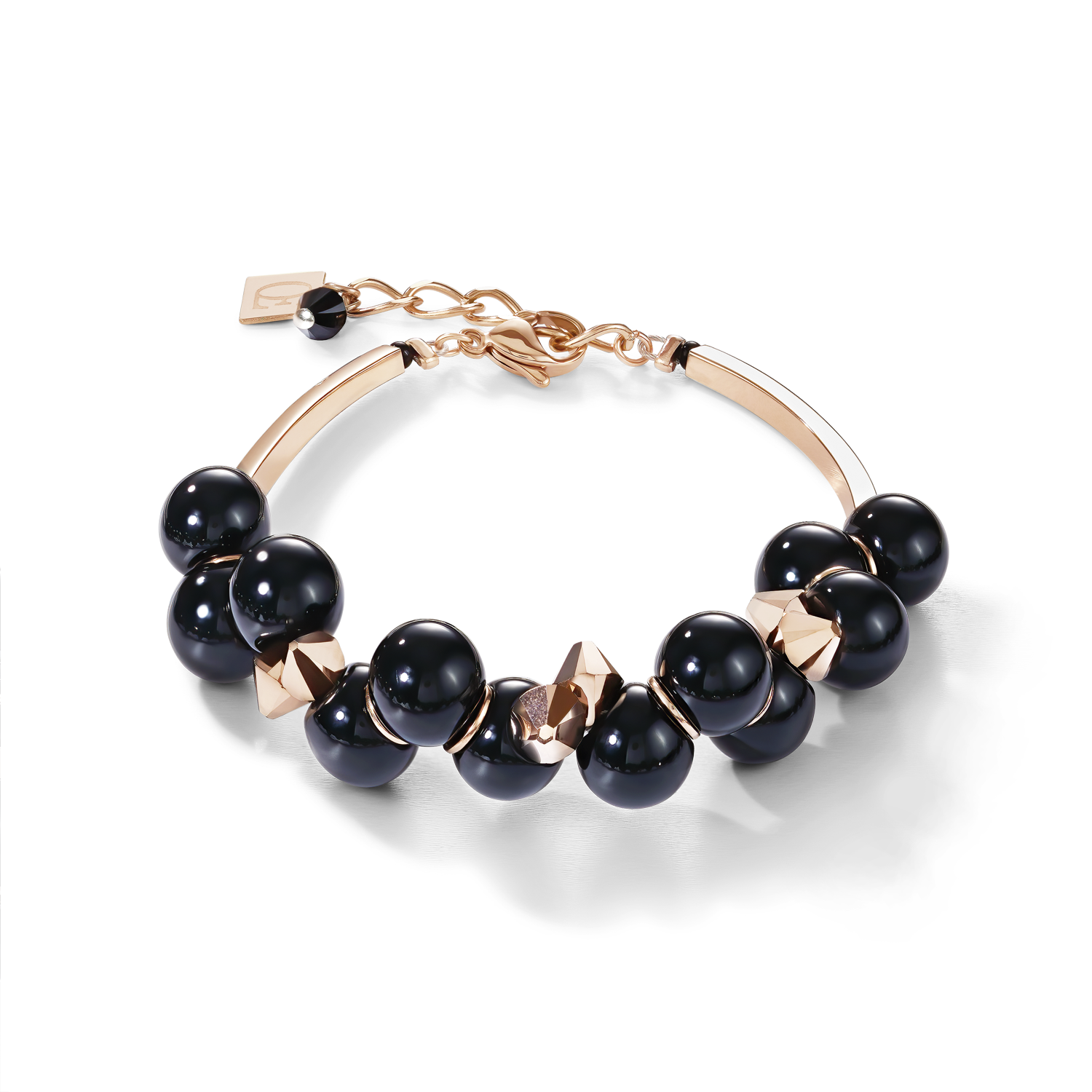 Bracelet verre acrylique noir & Cristaux  or rose