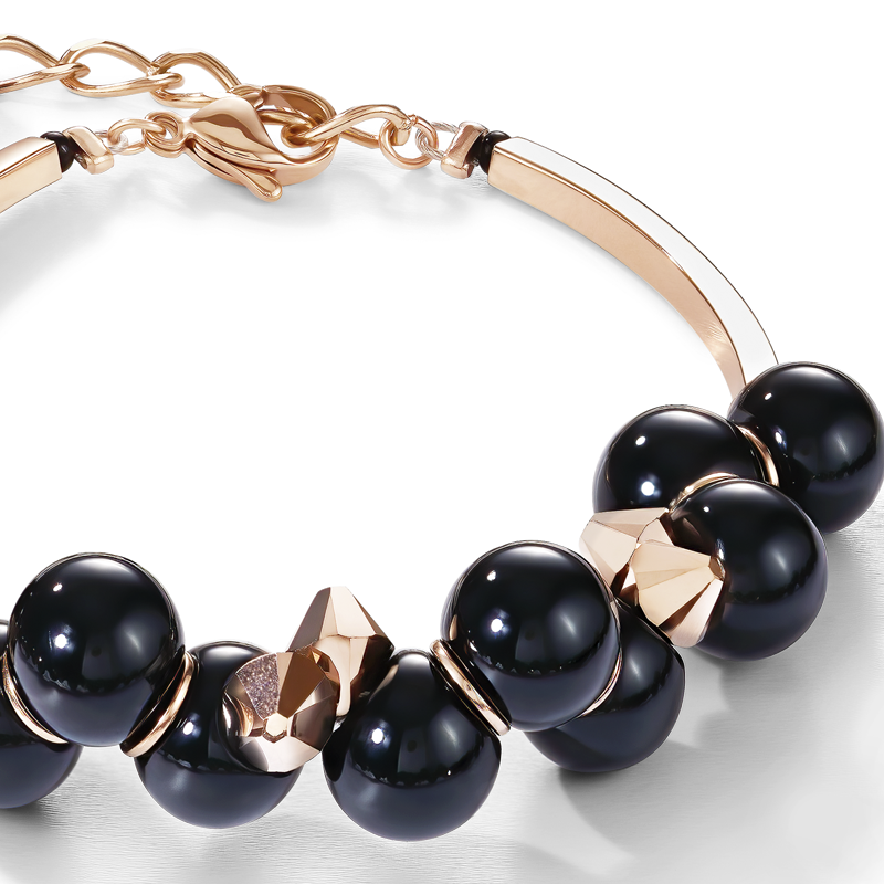 Bracelet verre acrylique noir & Cristaux  or rose