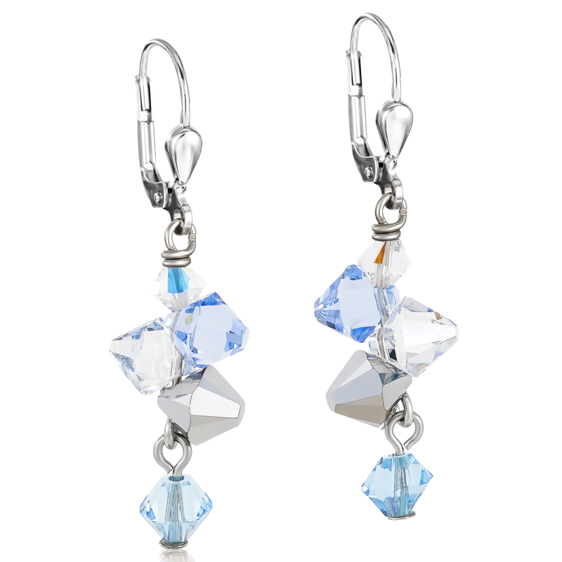 Boucles d'oreille Cristaux  & acier inoxydable bleu clair