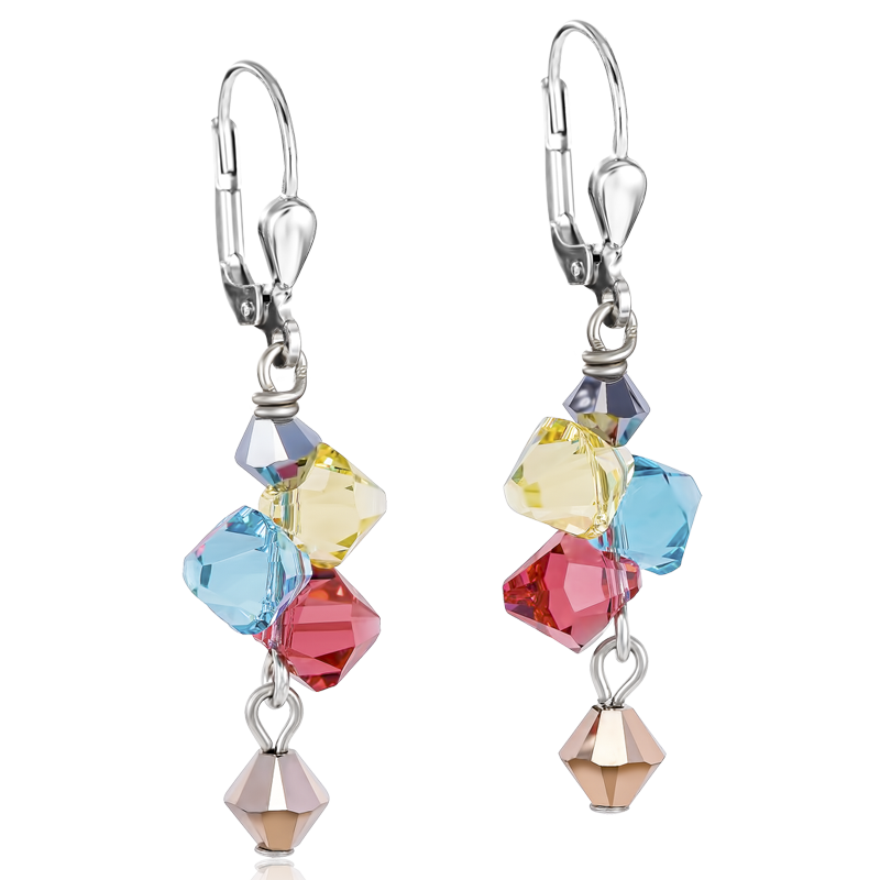 Boucles d'oreille Cristaux  & acier multicolore pastel 1