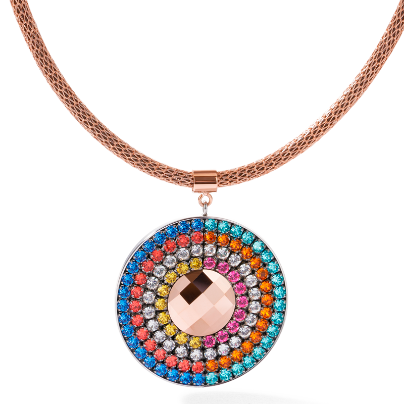 Collier Amulette Cristaux  & maille multicolore