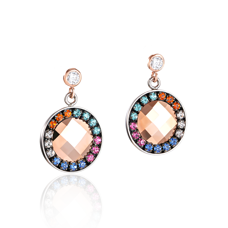 Boucles d'oreille Amulette Cristaux & maille multicolore