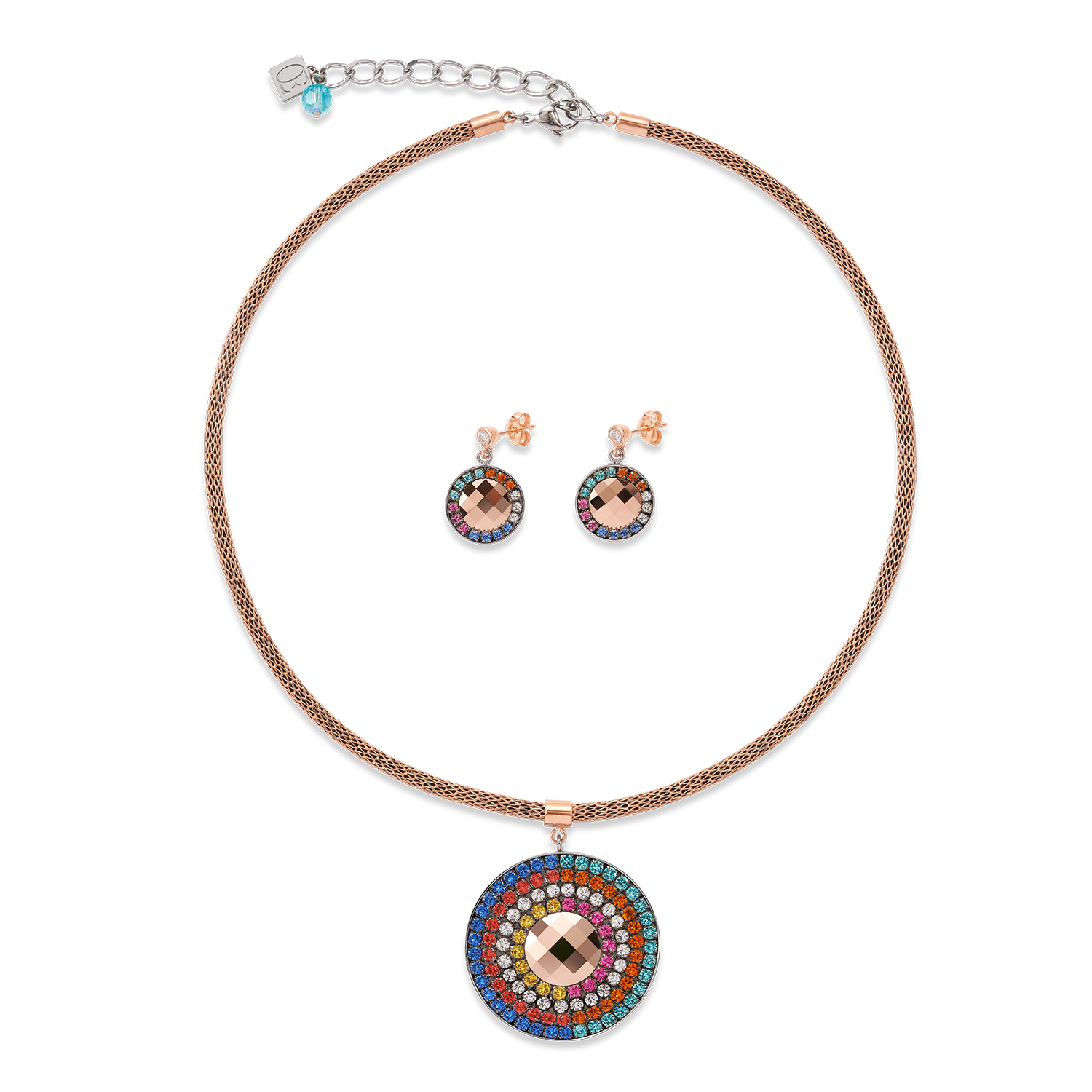 Boucles d'oreille Amulette Cristaux & maille multicolore