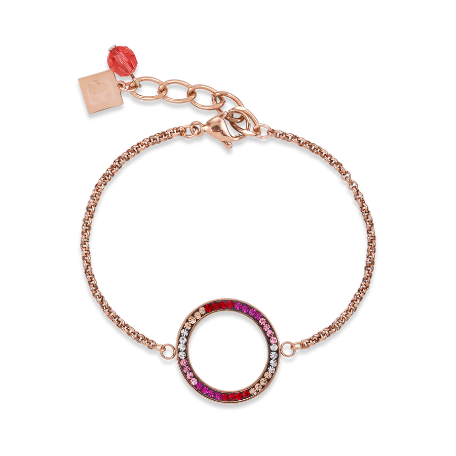 Bracelet Anneau Cristaux pavé & acier inoxydable or rose & rouge-rose