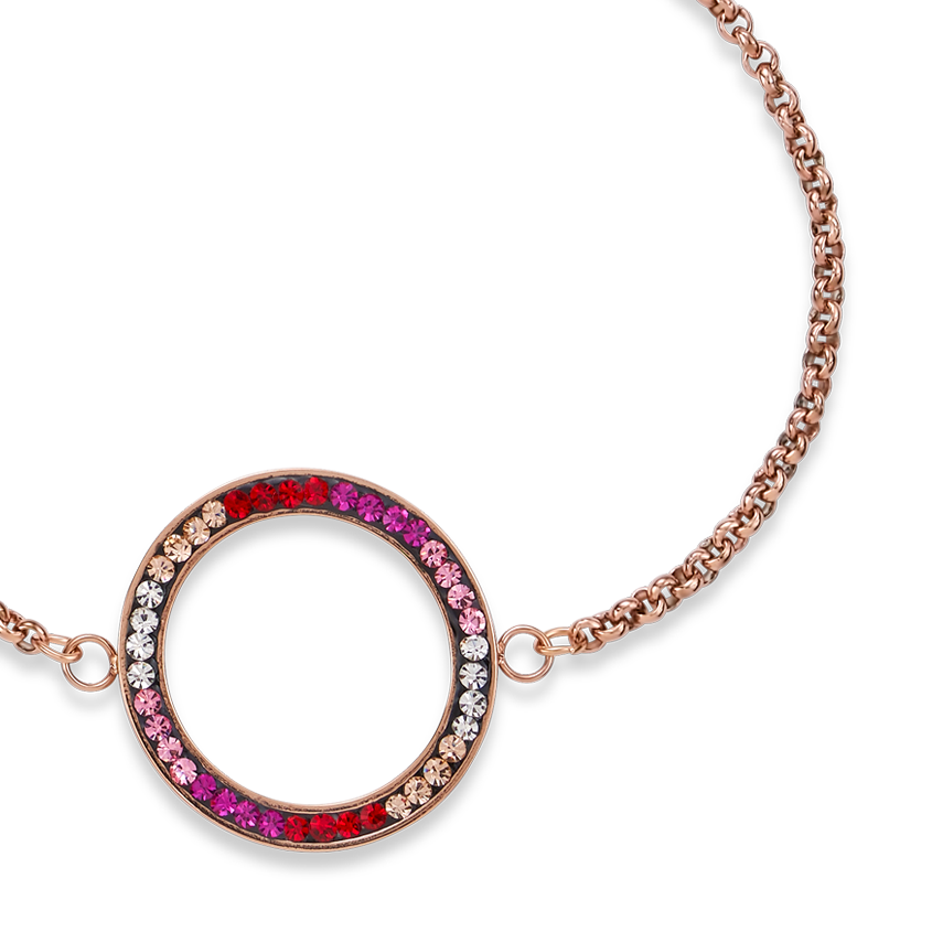 Bracelet Anneau Cristaux pavé & acier inoxydable or rose & rouge-rose