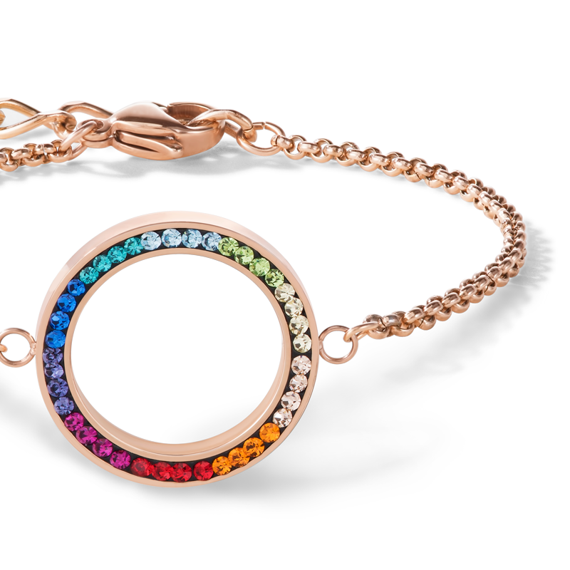 Bracelet Anneau Cristaux pavé & acier inoxydable or rose & multicolore