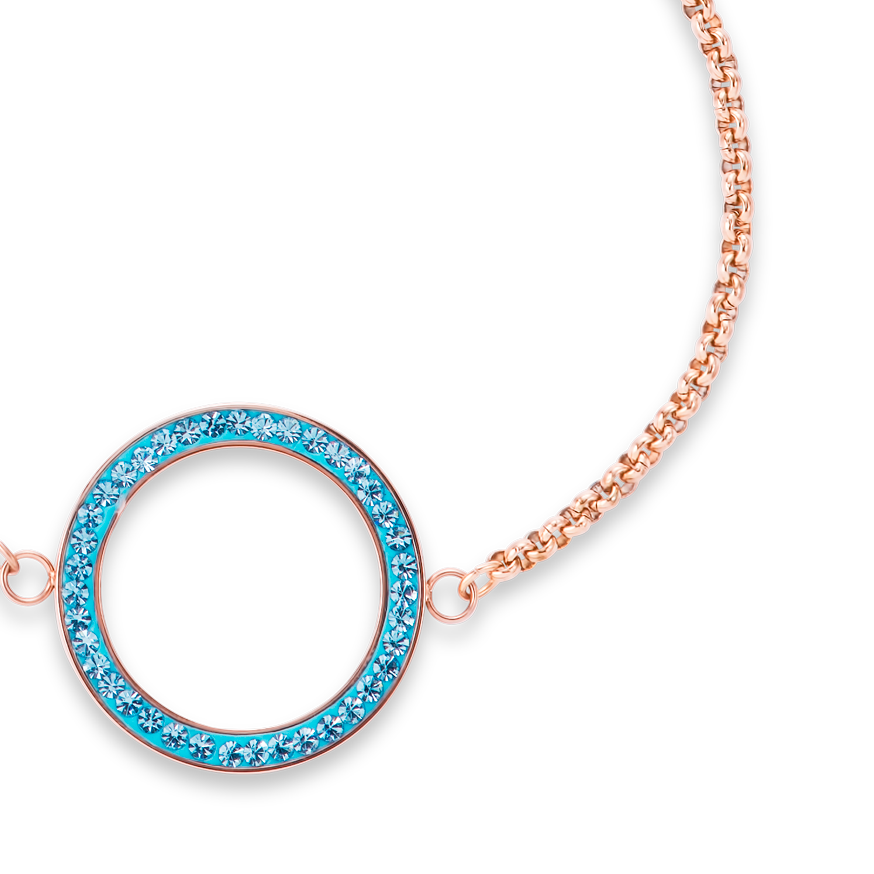 Bracelet Anneau Cristaux pavé & acier inoxydable or rose & aqua