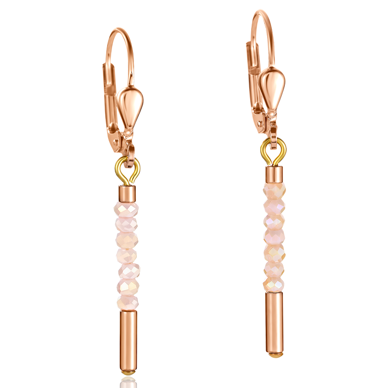 Boucles d'oreille Cascade acier inoxydable or rose & verre nude