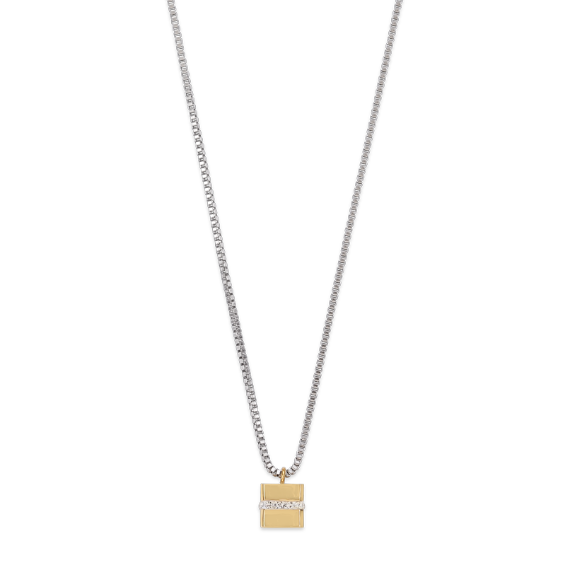 Collier Cube acier inoxydable or & cristaux pavé cristal