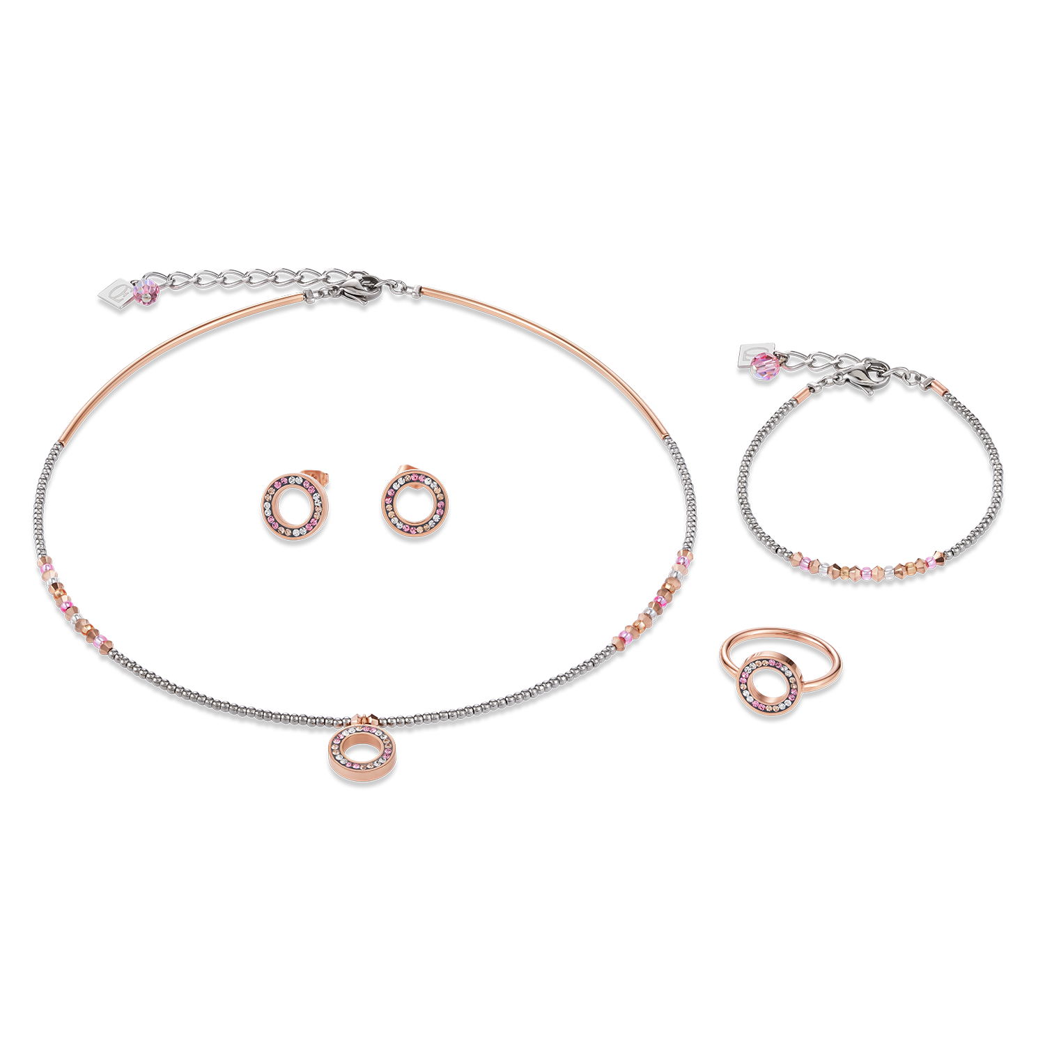 Boucles d'oreille Anneau Cristaux pavé rosé  small & acier inoxydable or rose & argent