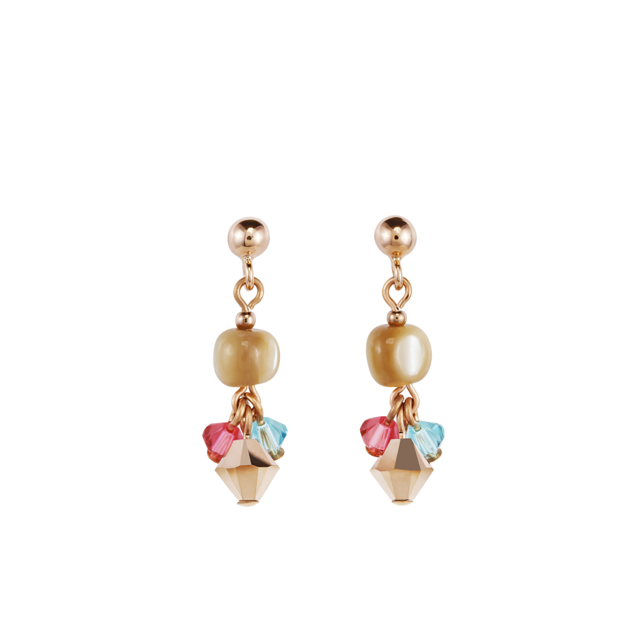 Boucles d'oreille Nacre, Cristaux & acier inoxydable or rose multicolore