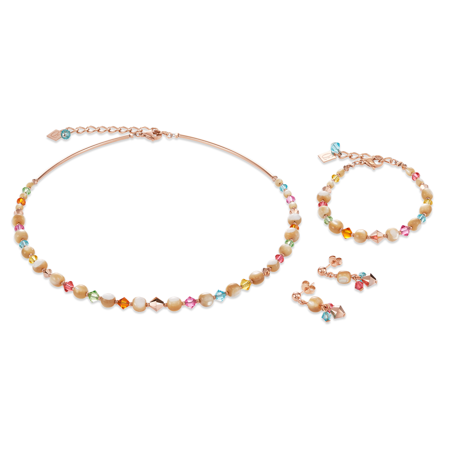 Boucles d'oreille Nacre, Cristaux & acier inoxydable or rose multicolore