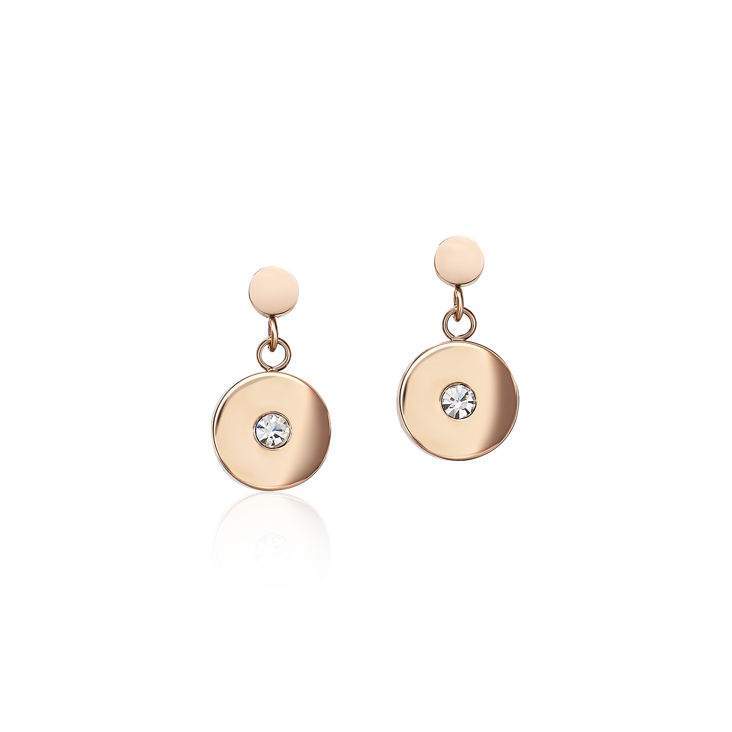 Boucles d'oreille Coins Acier or rose, verre taillé & Cristaux  blanc