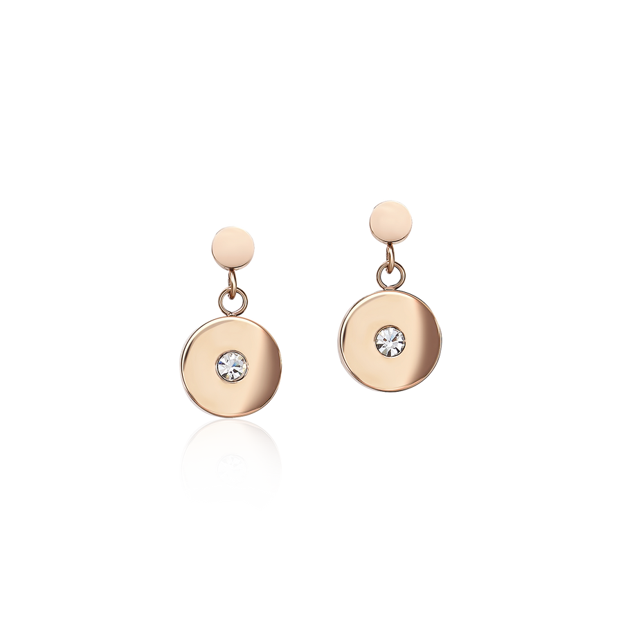Boucles d'oreille Coins Acier or rose, verre taillé & Cristaux  blanc