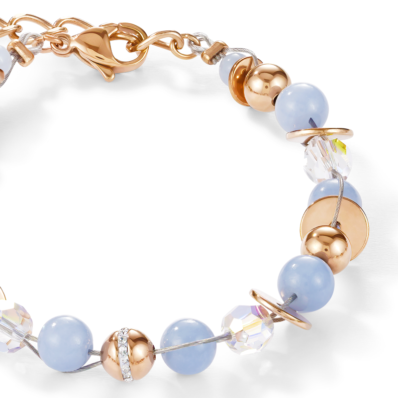 Bracelet TwistedPEARLS Angélite & acier inoxydable or rose bleu clair