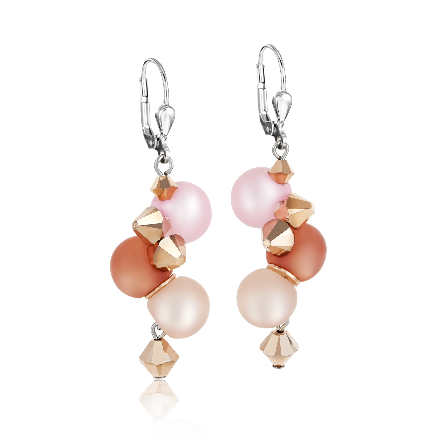 Boucles Polaris, Cristaux & acier inoxydable rose-beige