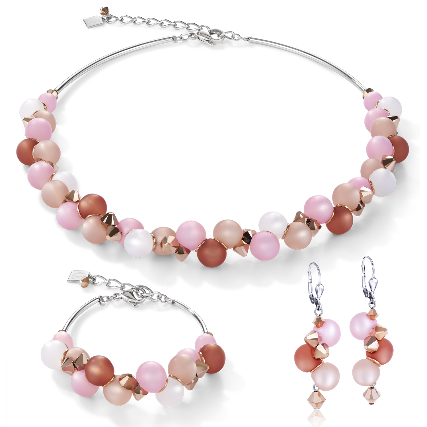 Boucles Polaris, Cristaux & acier inoxydable rose-beige