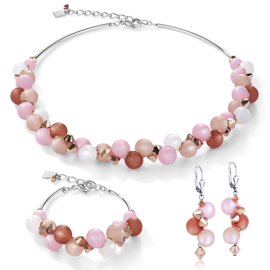 Boucles Polaris, Cristaux & acier inoxydable rose-beige