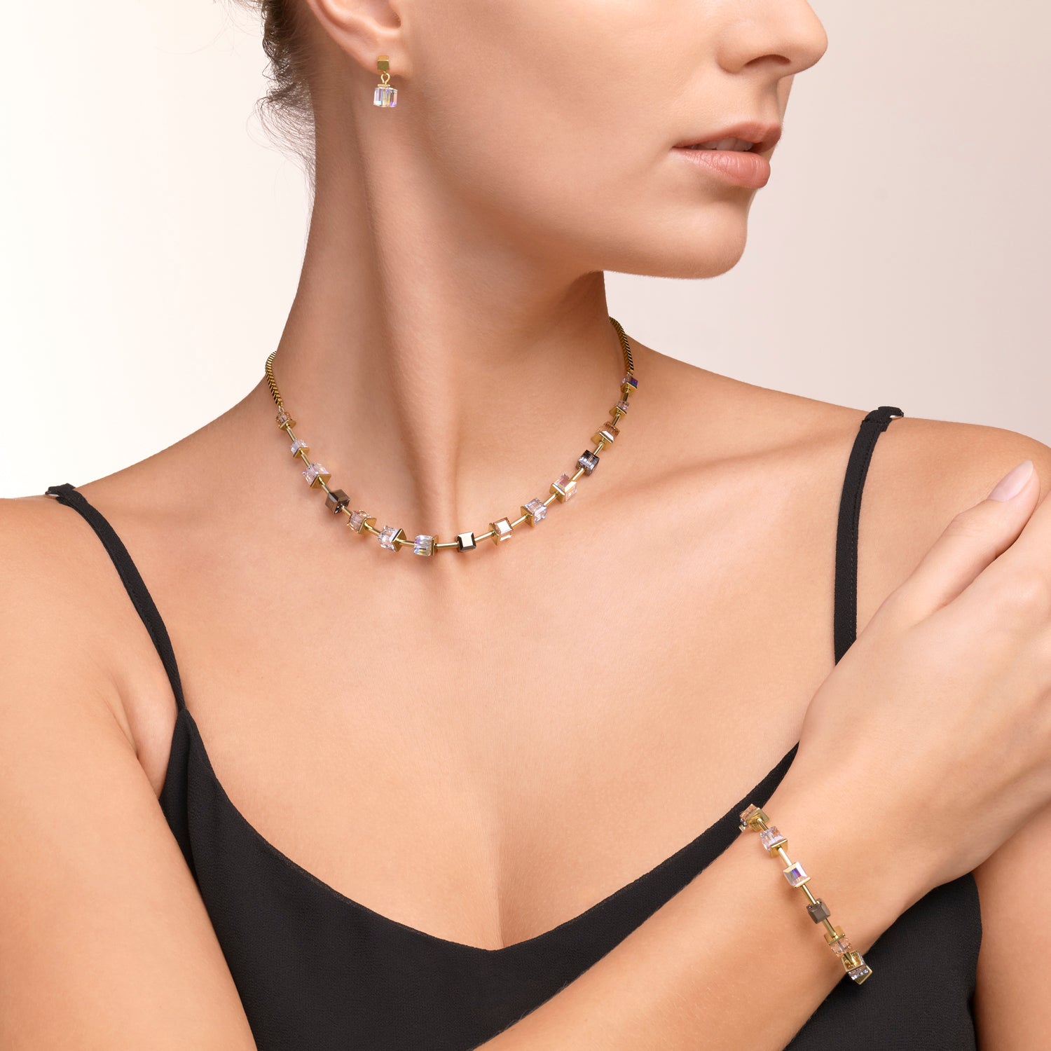 Bracelet MonochromeBLUE Swarovski® Crystals & stainless steel gold grey