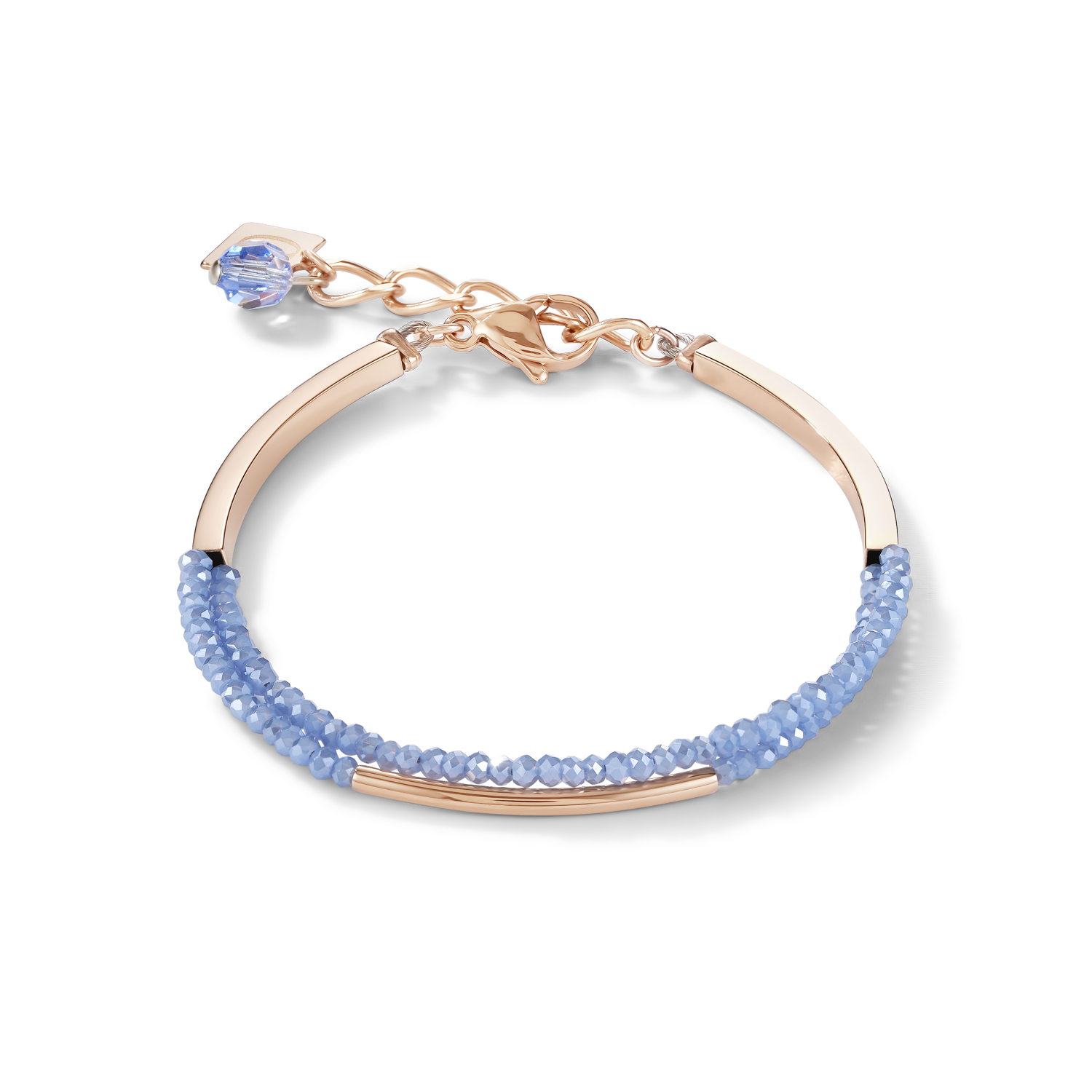 Bracelet Waterfall small stainless steel rose gold & glass light blue