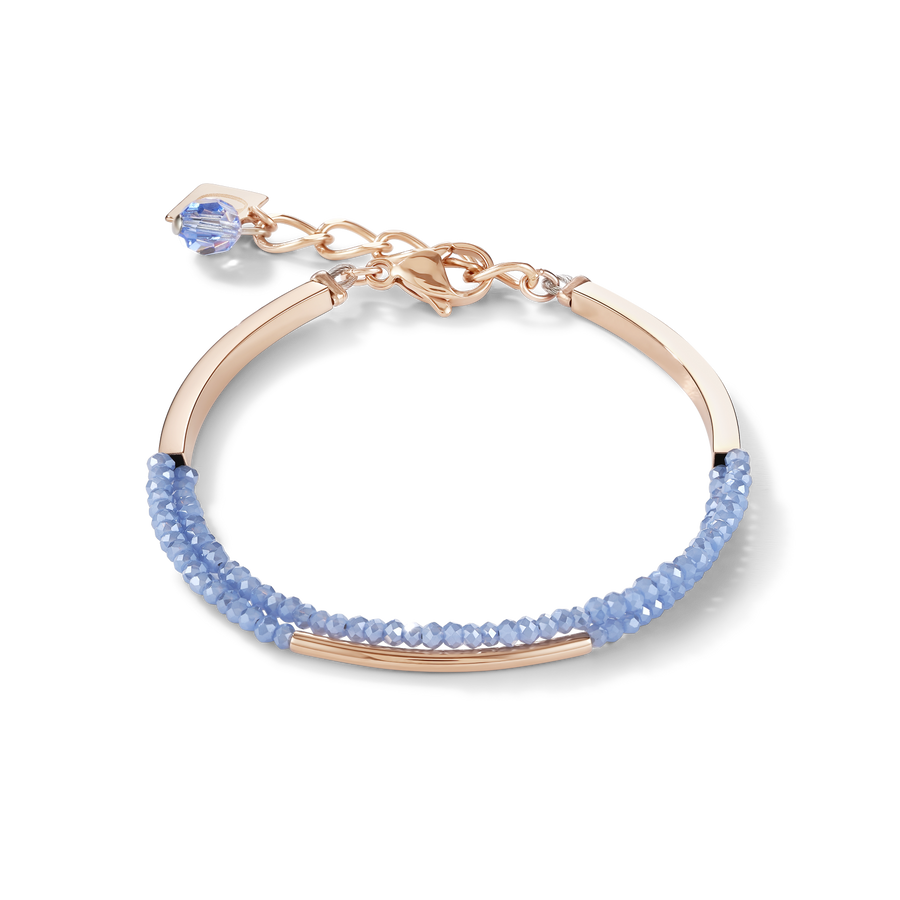Bracelet Waterfall small stainless steel rose gold & glass light blue