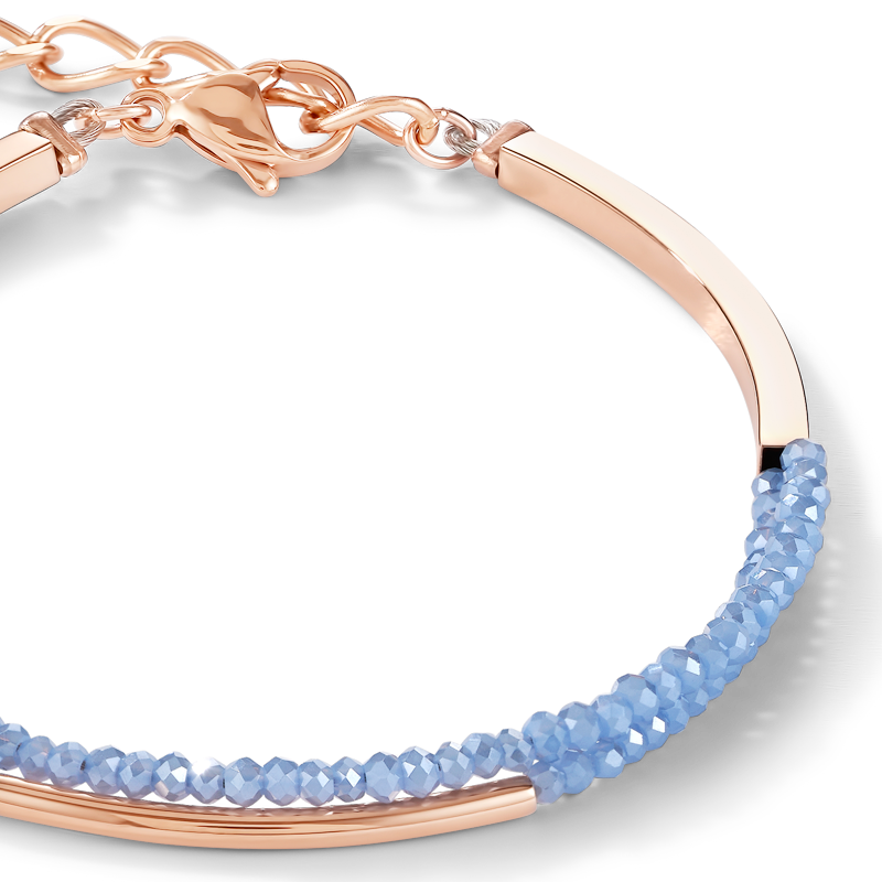 Bracelet Cascade small acier inoxydable or rose & verre bleu clair