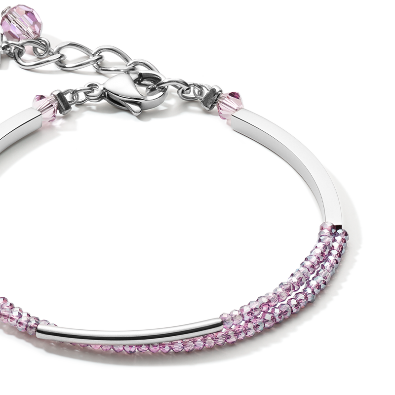 Bracelet Waterfall small stainless steel & glass lilac