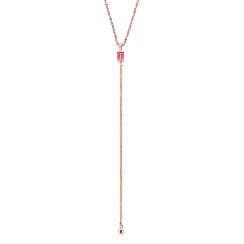 Collier acier inoxydable or rose & Cristaux rose