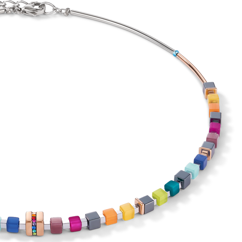 Collier GeoCUBE® Acier inoxydable or rose & cristaux pavé multicolore