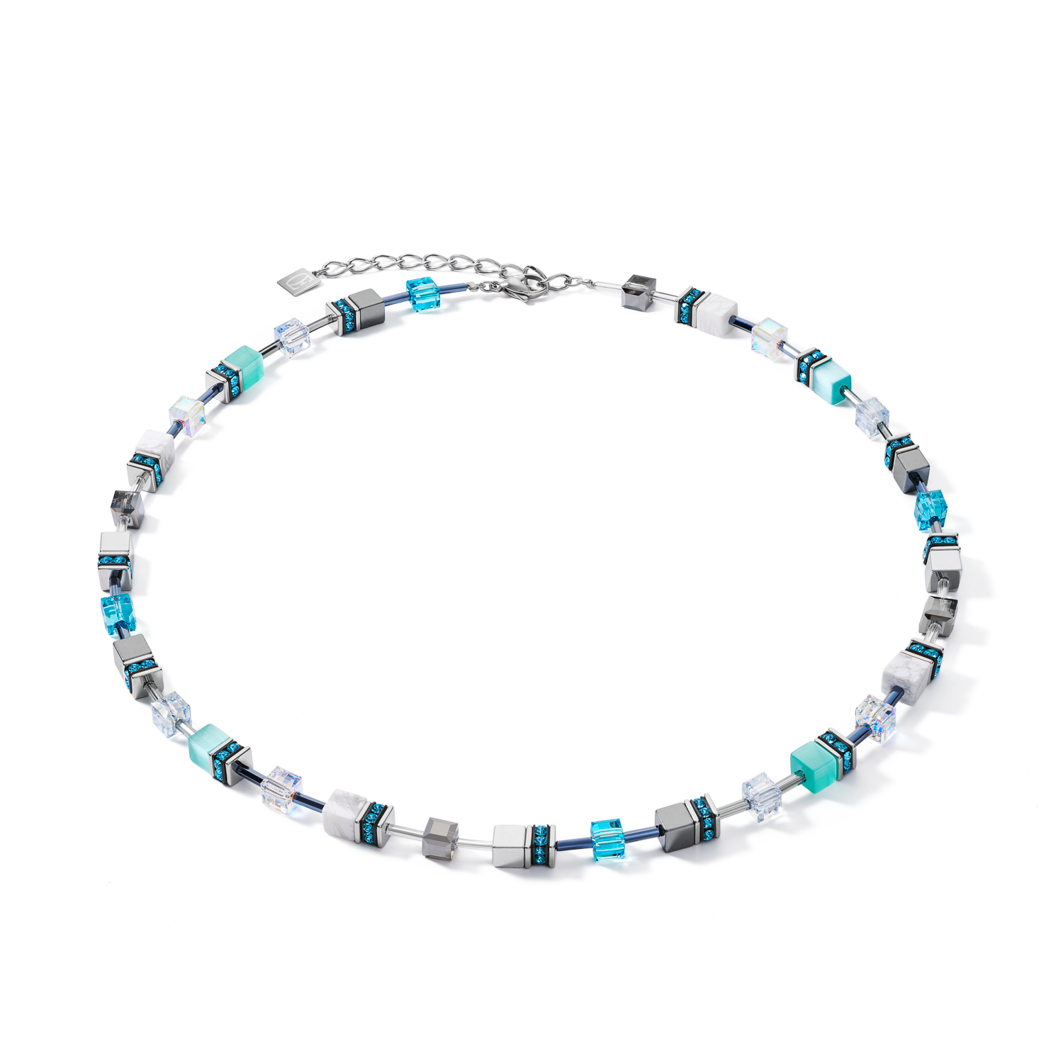 Collier GeoCUBE® medium aqua-blanc