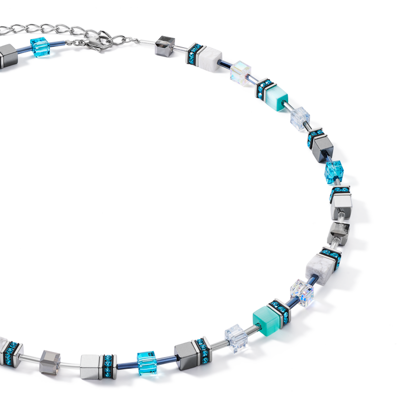 Collier GeoCUBE® medium aqua-blanc