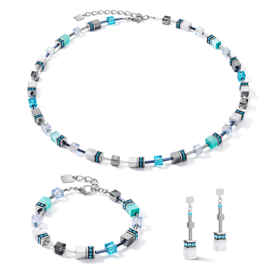 Collier GeoCUBE® medium aqua-blanc
