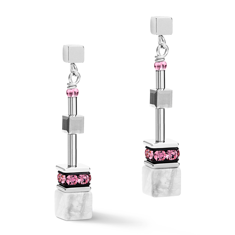 Boucles d'oreille GeoCUBE® medium rose-blanc