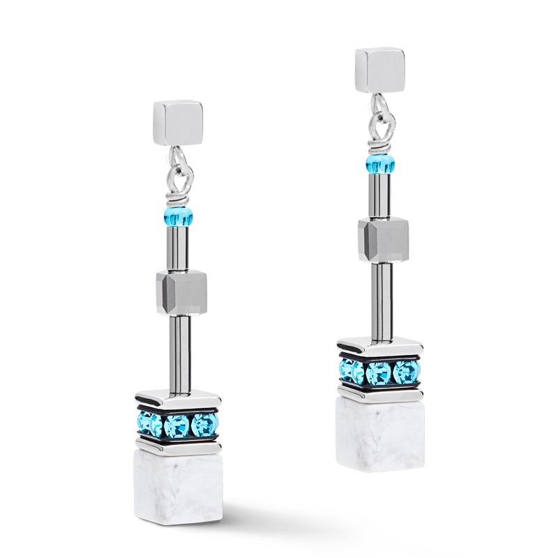 Boucles d'oreille GeoCUBE® medium aqua-blanc