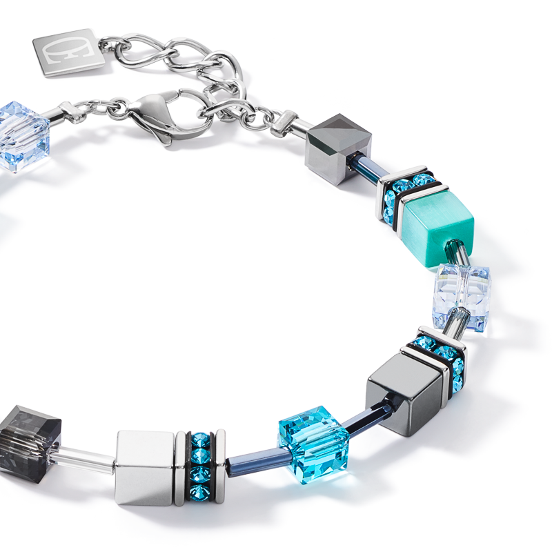 Bracelet GeoCUBE® medium aqua-blanc