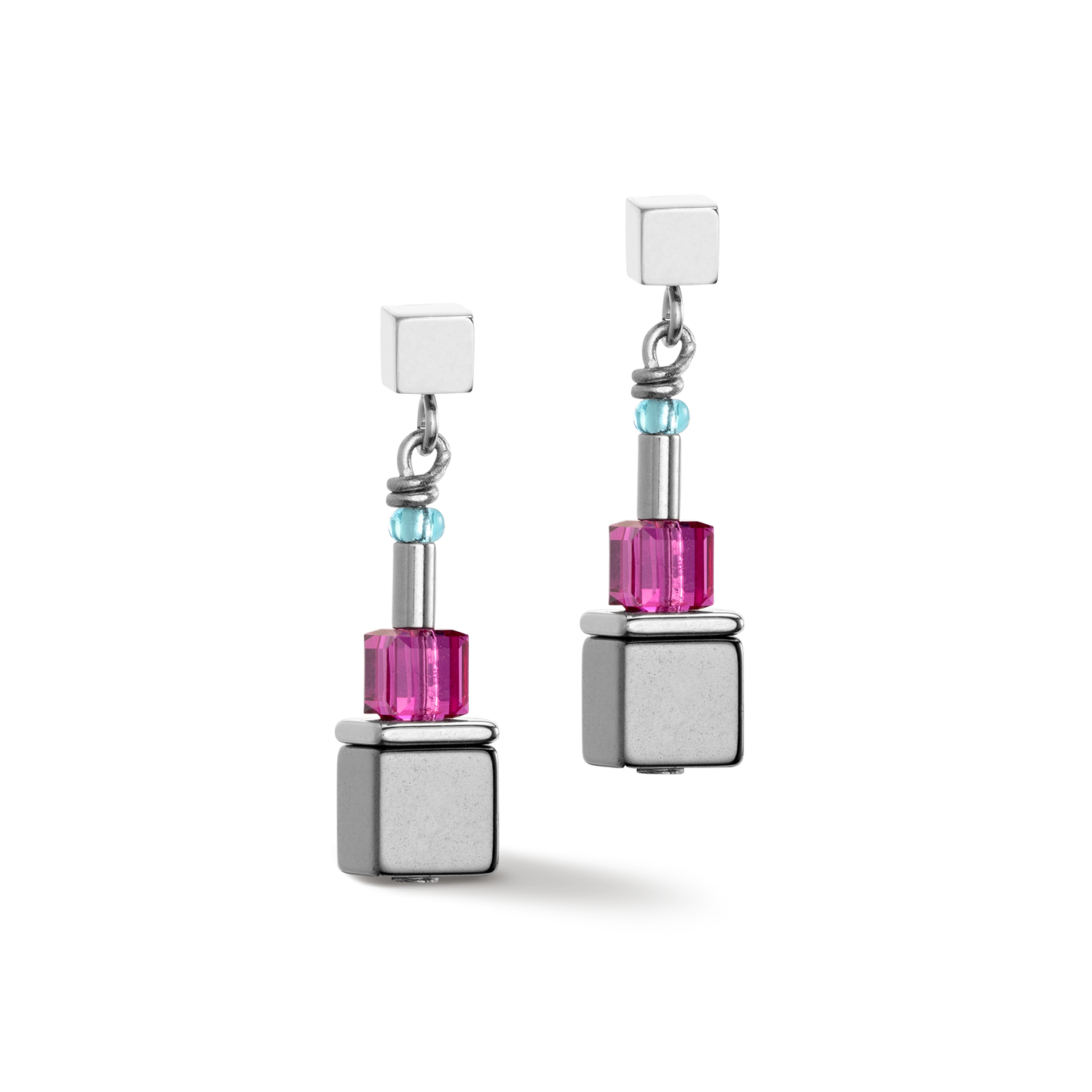 Boucles d'oreille Cube Story Colour Couple hématite rainbow