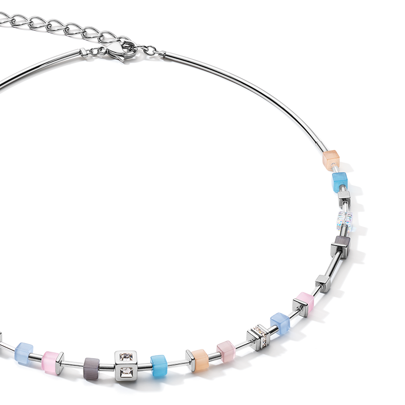 Collier GeoCUBE® fin bleu-rose pastel