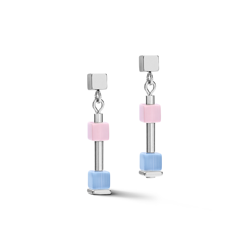 Boucles d'oreille GeoCUBE® fin bleu-rose pastel