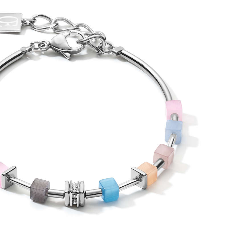 Bracelet GeoCUBE® fin bleu-rose pastel