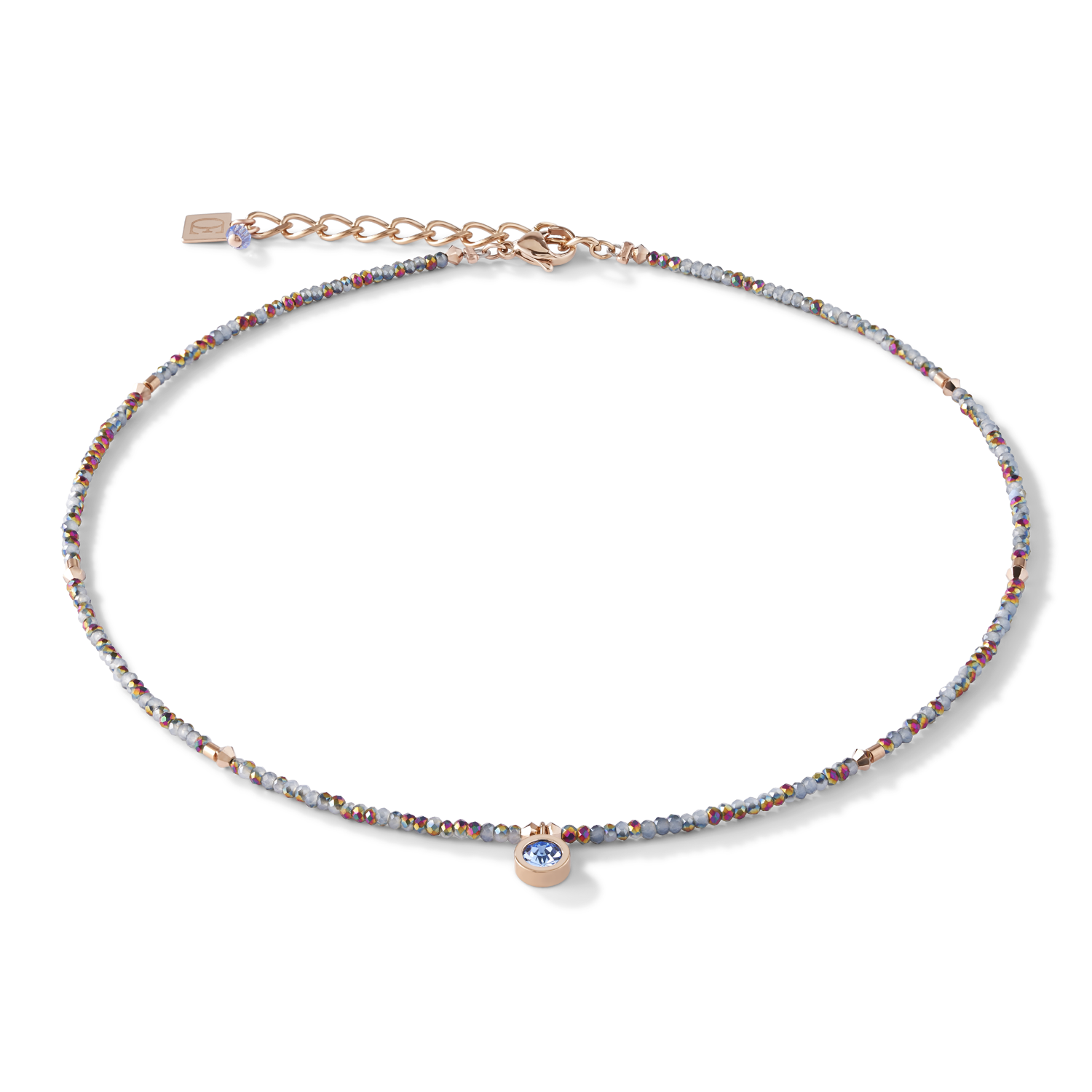 Collier small crystal or rose & bleu claire