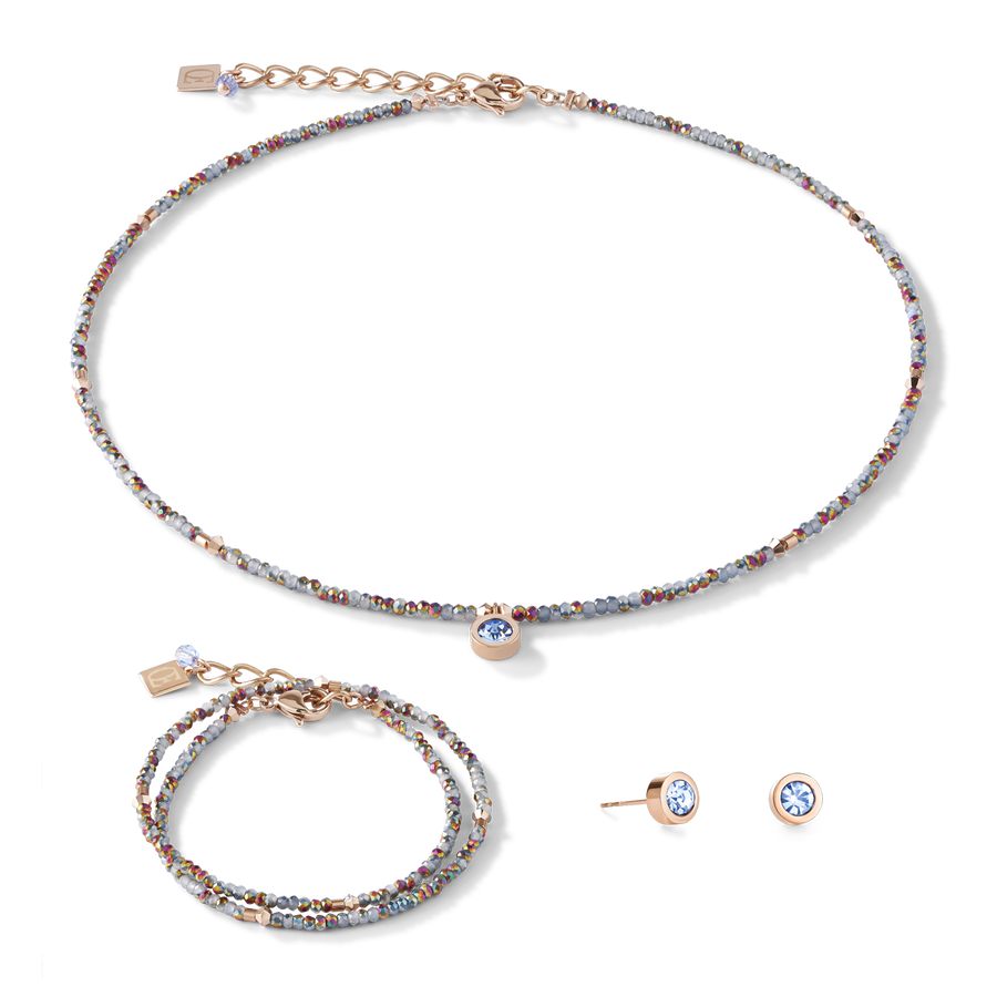 Collier small crystal or rose & bleu claire