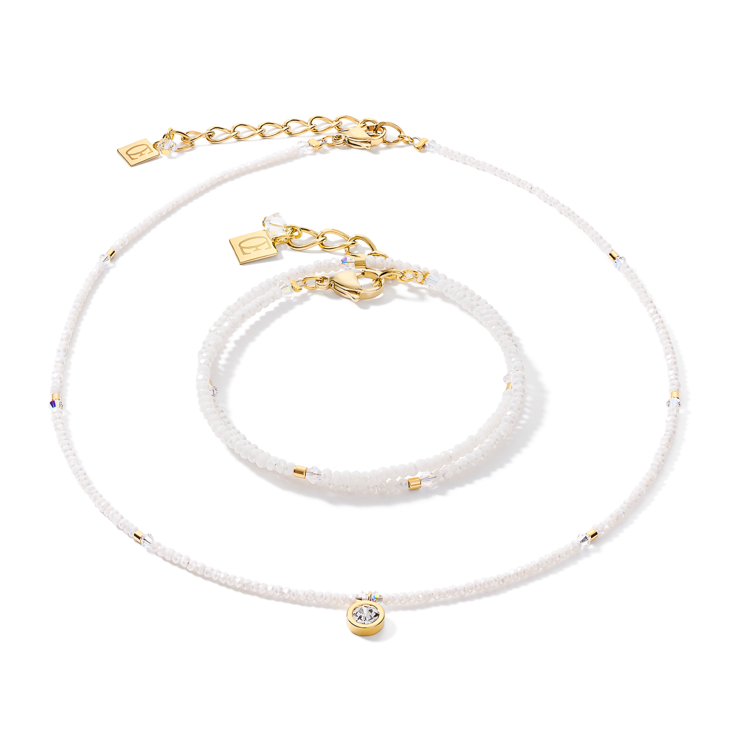 Collier small crystal or & blanc