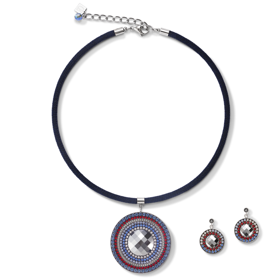 Boucles d'oreille Amulette Cristaux & maille bleu-rouge